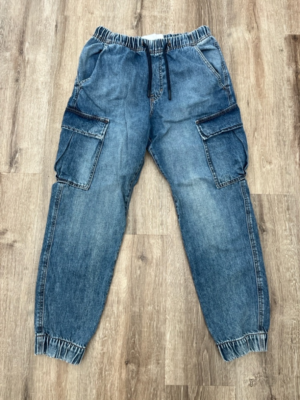 H&M Washed Blue Denim Cargo Joggers